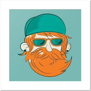 Ginger Bearded Hipster Sketch Cartoon Posters and Art